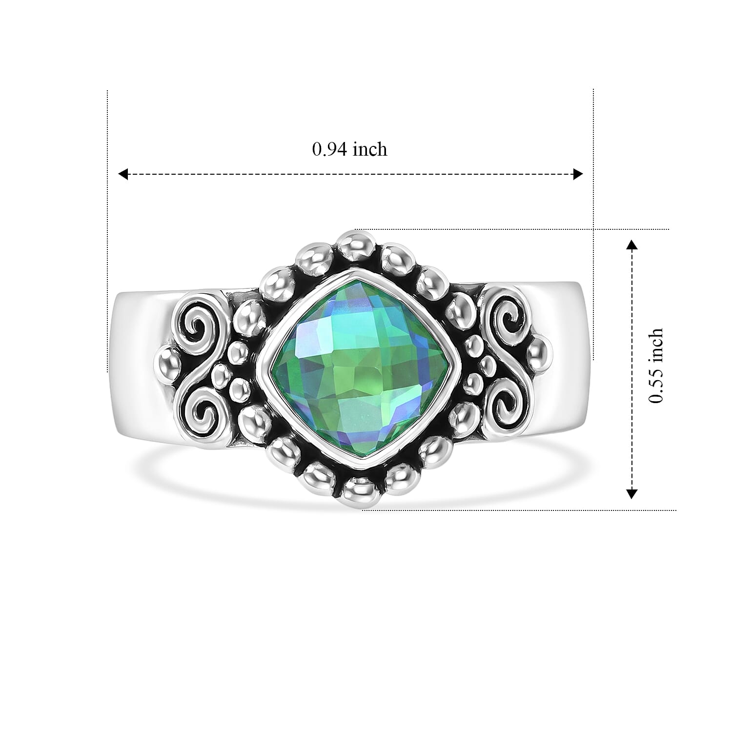 Sajen Silver Rainbow Caribbean Doublet Quartz 1.70 ctw Ring in Rhodium Over Sterling Silver (Size 6.0)