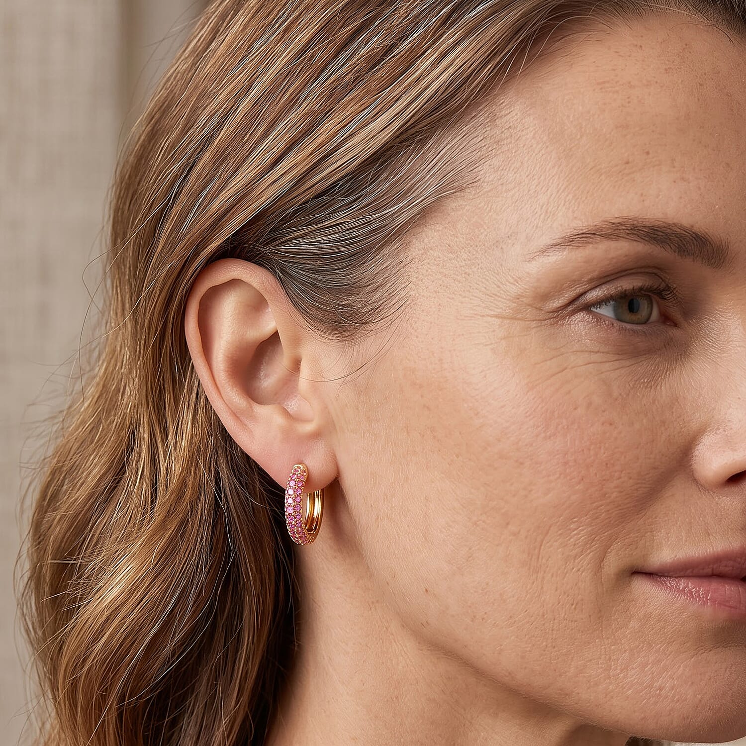 D'Joy Premium Padparadscha Sapphire (BT) 1.10 ctw Hoop Earrings in 18K Vermeil Yellow Gold Over Sterling Silver