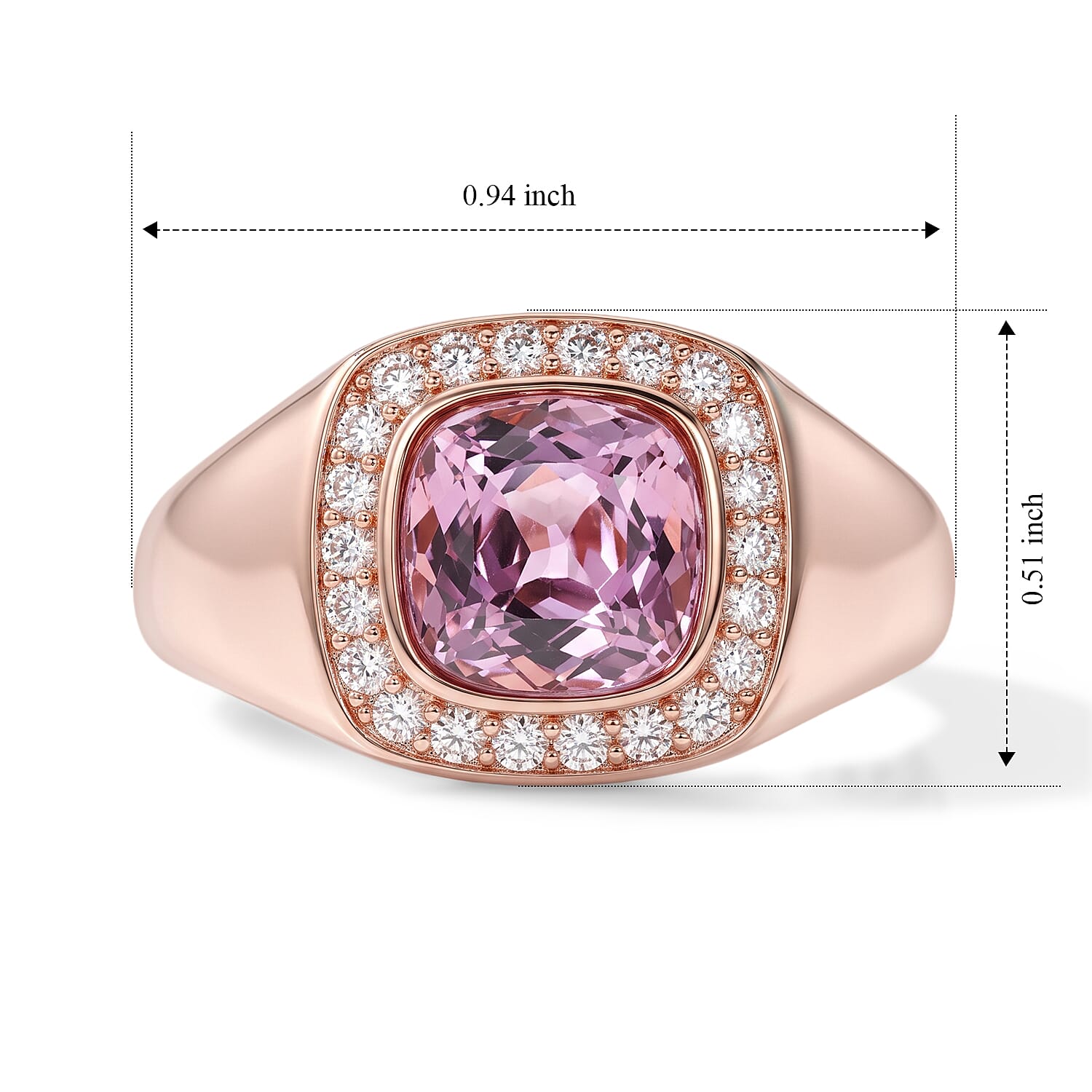 D'Joy Premium Martha Rocha Kunzite and Moissanite 3.50 ctw Men's Ring in Vermeil Rose Gold Over Sterling Silver (Size 9.0)
