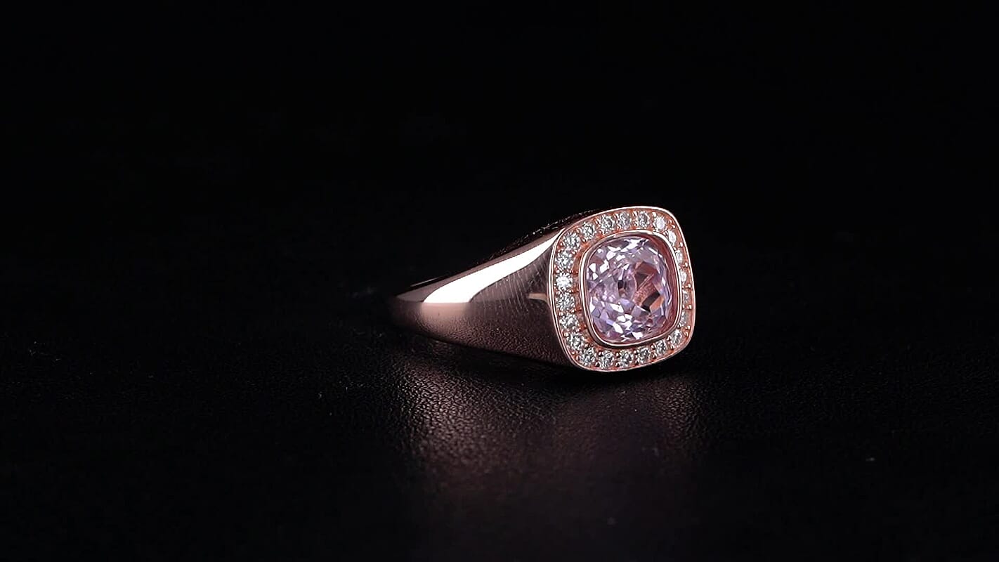 D'Joy Premium Martha Rocha Kunzite, Moissanite Men's Ring in Vermeil YG Over Sterling Silver (Size 10.0) 3.40 ctw