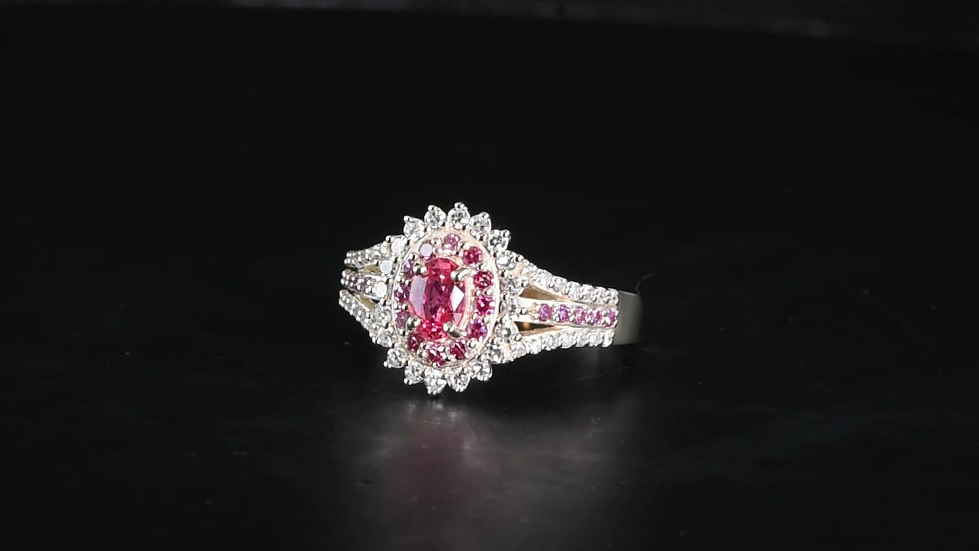 10K Yellow Gold AAA Padparadscha Sapphire (BT),Luxuriant Lab Grown Pink Diamond (IR) and Lab Grown Diamond (VS) Empress Diadem Ring (Size 6.0) 1.40 ctw