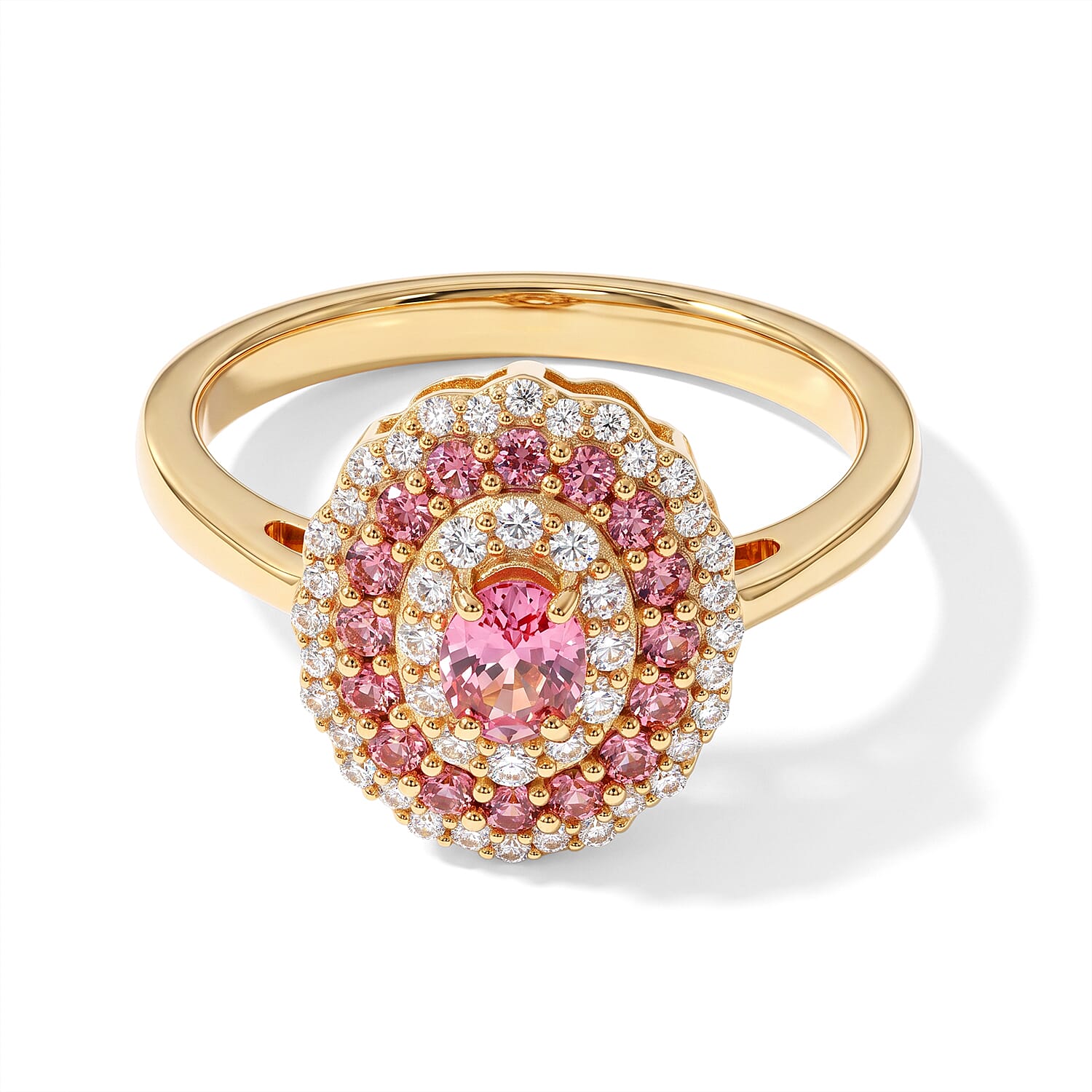 D''Joy AAA Padparadscha Sapphire, White Zircon Ring in 18K Vermeil YG Over Sterling Silver (Size 10.0) 1.10 ctw