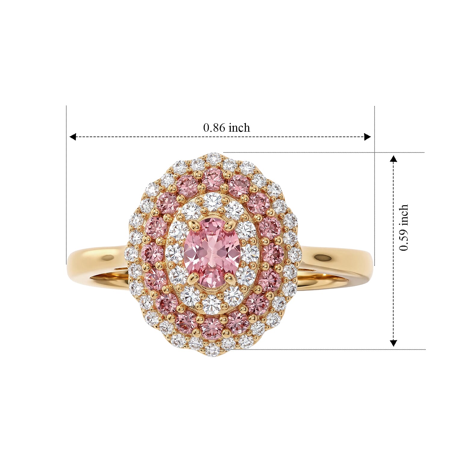 D'Joy AAA Padparadscha Sapphire (BT) and White Zircon 1.10 ctw Lotus Medallion Ring in 18K Vermeil Yellow Gold Over Sterling Silver (Size 7.0)