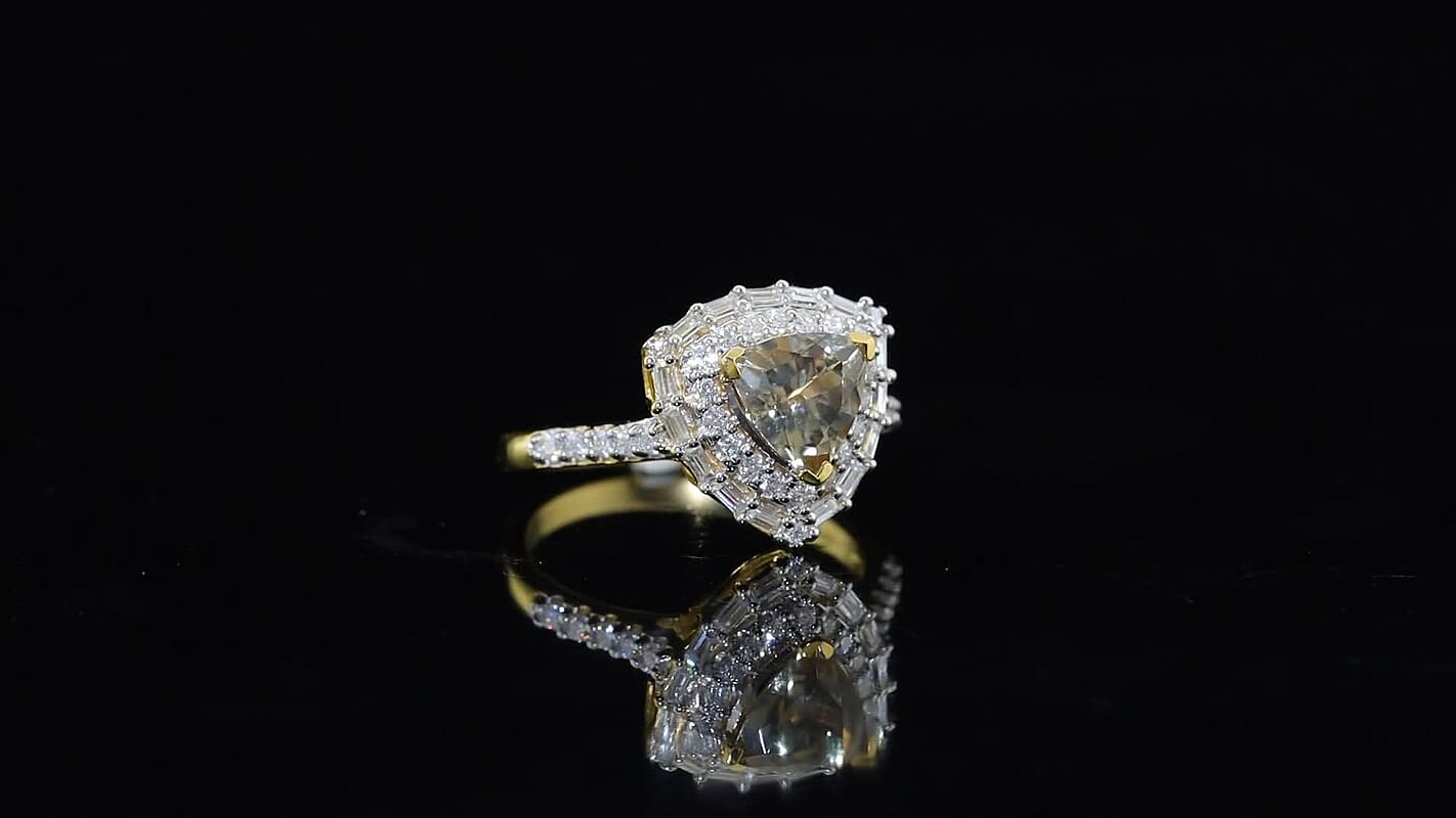 Certified and Appraised D''Joy Premium Turkizite, Moissanite Ring in 18K Vermeil YG Over Sterling Silver (Size 10.0) 2.05 ctw