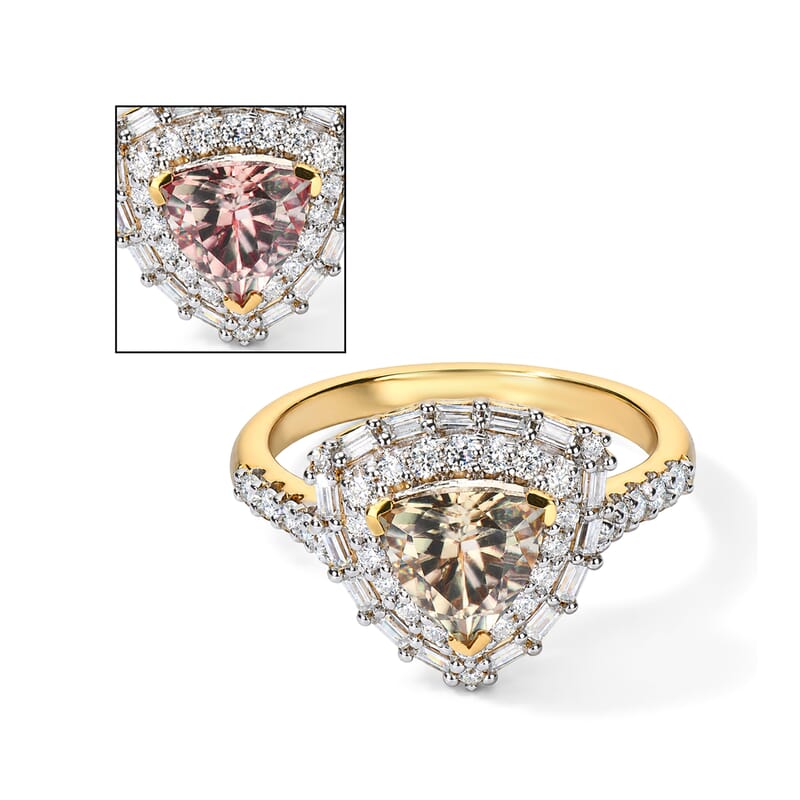 Certified and Appraised D'Joy Premium Turkizite and Moissanite 2.05 ctw Ring in 18K Vermeil Yellow Gold Over Sterling Silver (Size 7.0)