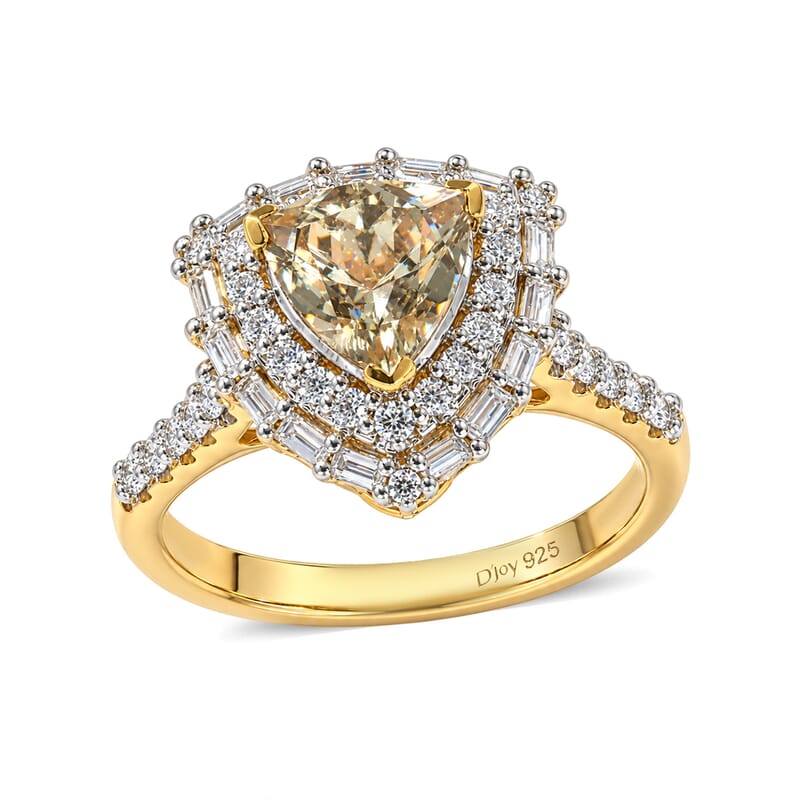 Certified and Appraised D'Joy Premium Turkizite and Moissanite 2.05 ctw Ring in 18K Vermeil Yellow Gold Over Sterling Silver (Size 7.0)