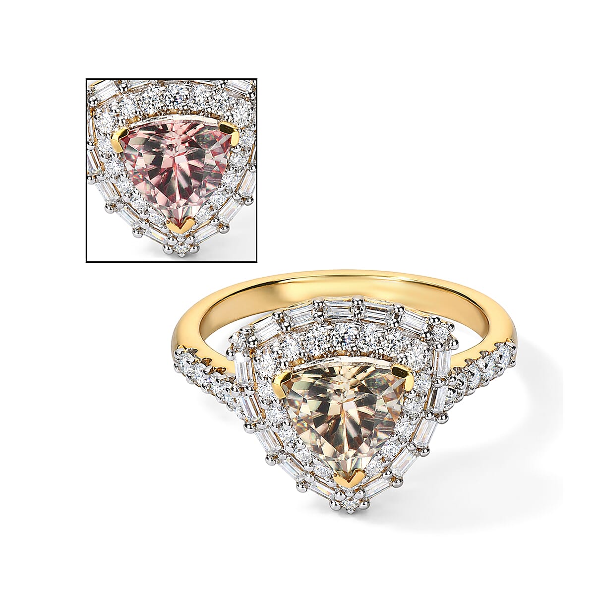 Certified and Appraised D'Joy Premium Turkizite and Moissanite 2.05 ctw Ring in 18K Vermeil Yellow Gold Over Sterling Silver (Size 9.0)