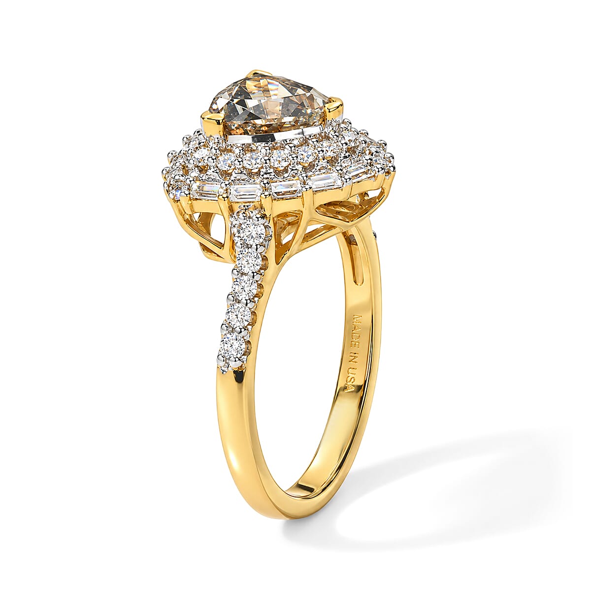 Certified and Appraised D'Joy Premium Turkizite and Moissanite 2.05 ctw Ring in 18K Vermeil Yellow Gold Over Sterling Silver (Size 9.0)