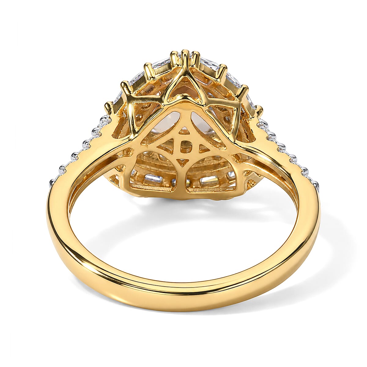Certified and Appraised D'Joy Premium Turkizite and Moissanite 2.05 ctw Ring in 18K Vermeil Yellow Gold Over Sterling Silver (Size 9.0)