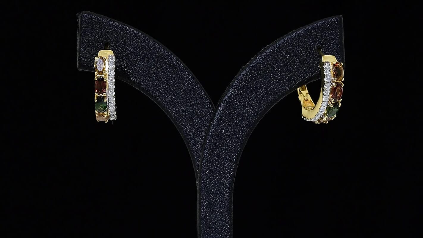 D''Joy Premium Multi-Tourmaline and Moissanite 2.35 ctw Hoop Earrings in 18K Vermeil Yellow Gold Over Sterling Silver