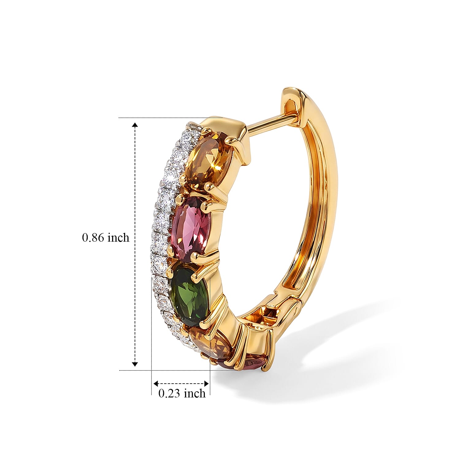 D'Joy Premium Multi-Tourmaline and Moissanite 2.35 ctw Hoop Earrings in 18K Vermeil Yellow Gold Over Sterling Silver