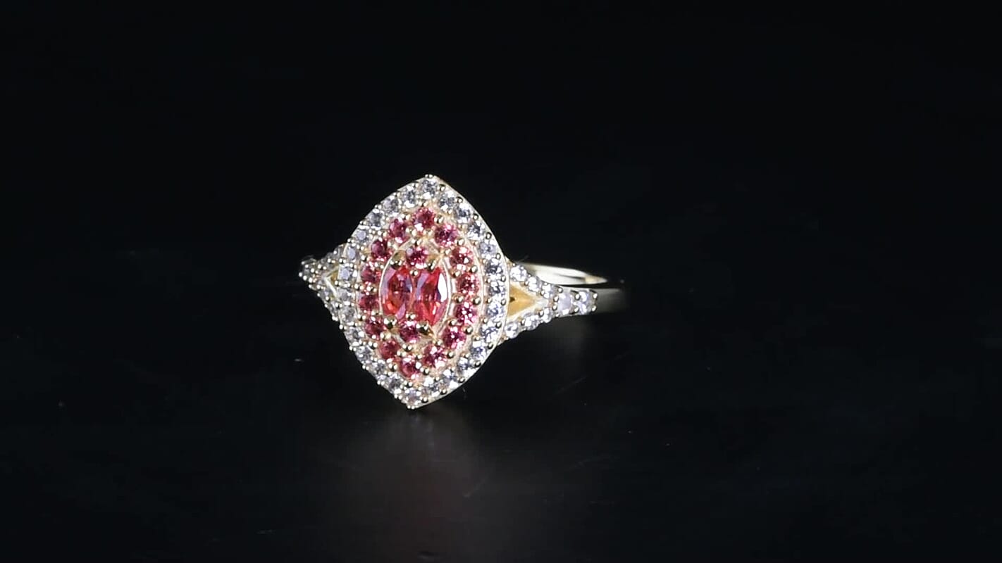 D'Joy AAA Padparadscha Sapphire, White Zircon Ring in 18K Vermeil YG Over Sterling Silver (Size 10.0) 1.00 ctw