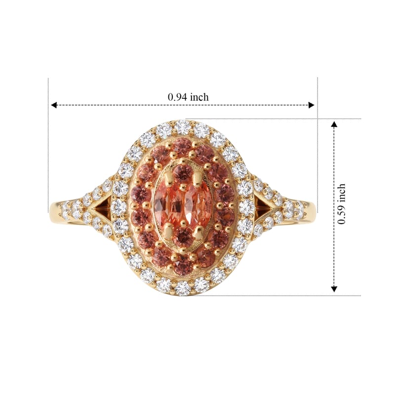 D'Joy AAA Padparadscha Sapphire (BT) and White Zircon 1.00 ctw Empress Duet Ring in 18K Vermeil Yellow Gold Over Sterling Silver (Size 6.0)