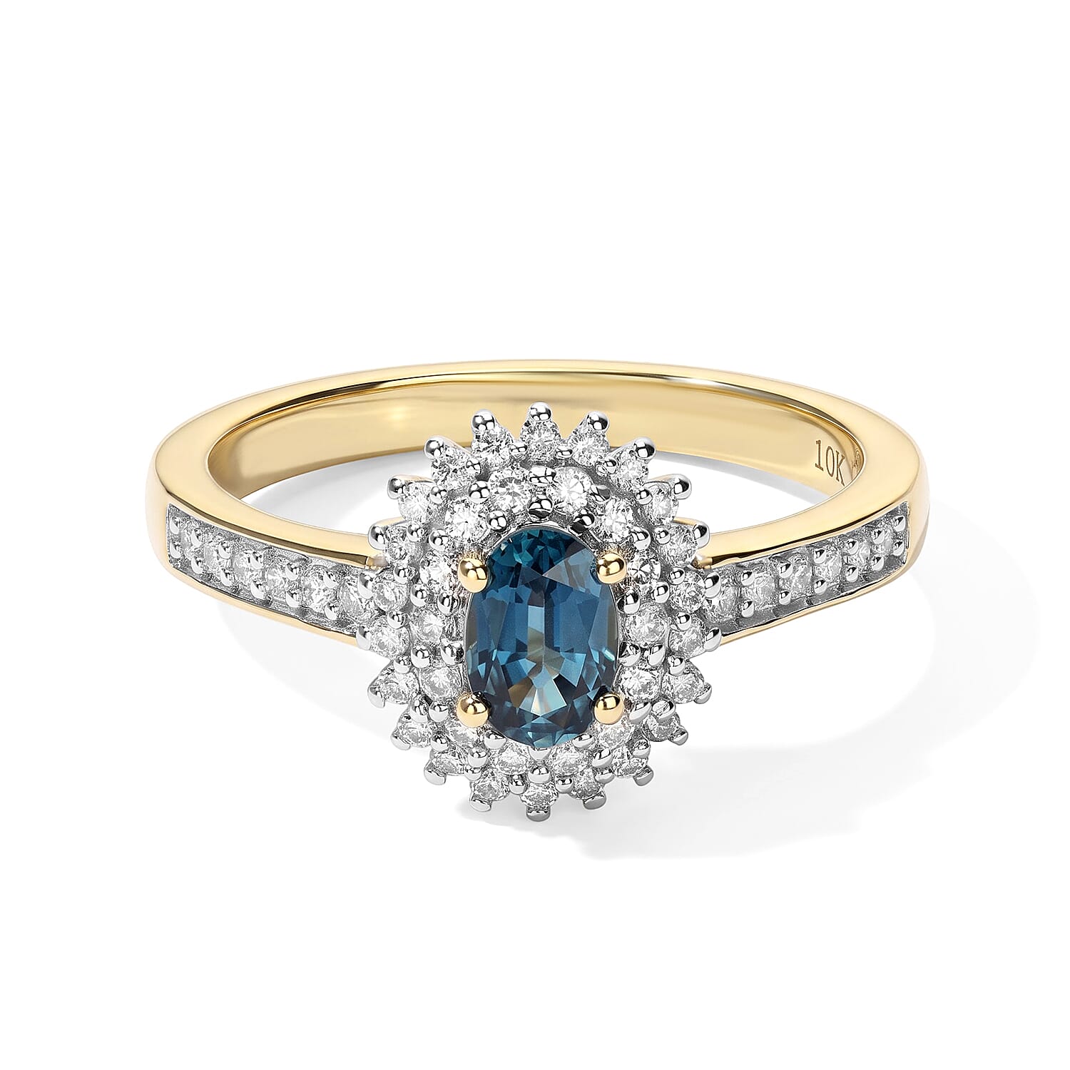 Luxoro Premium Montana Sapphire and Diamond (I2) 1.00 ctw Alpine Rosette Ring in 10K Yellow Gold (Size 6.0)