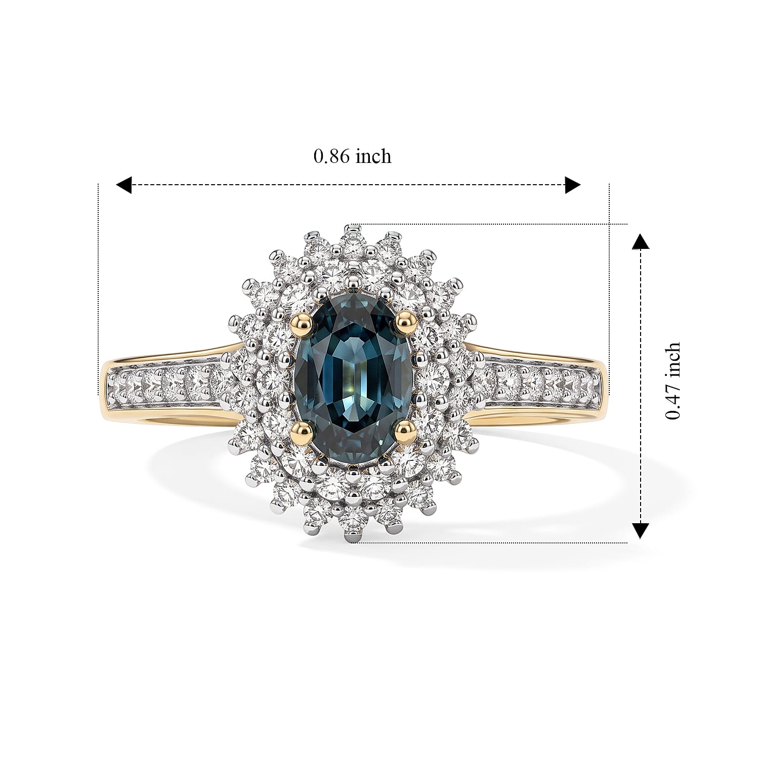 Luxoro Premium Montana Sapphire and Diamond (I2) 1.00 ctw Alpine Rosette Ring in 10K Yellow Gold (Size 6.0)