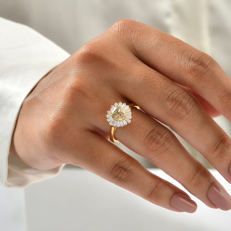 D'Joy AAA Turkizite and Moissanite 1.50 ctw Ring in 18K Vermeil Yellow Gold Over Sterling Silver (Size 6.0)