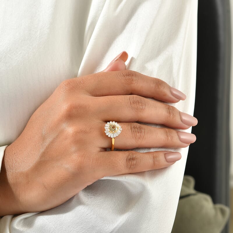 D'Joy AAA Turkizite and Moissanite 1.50 ctw Ring in 18K Vermeil Yellow Gold Over Sterling Silver (Size 6.0)