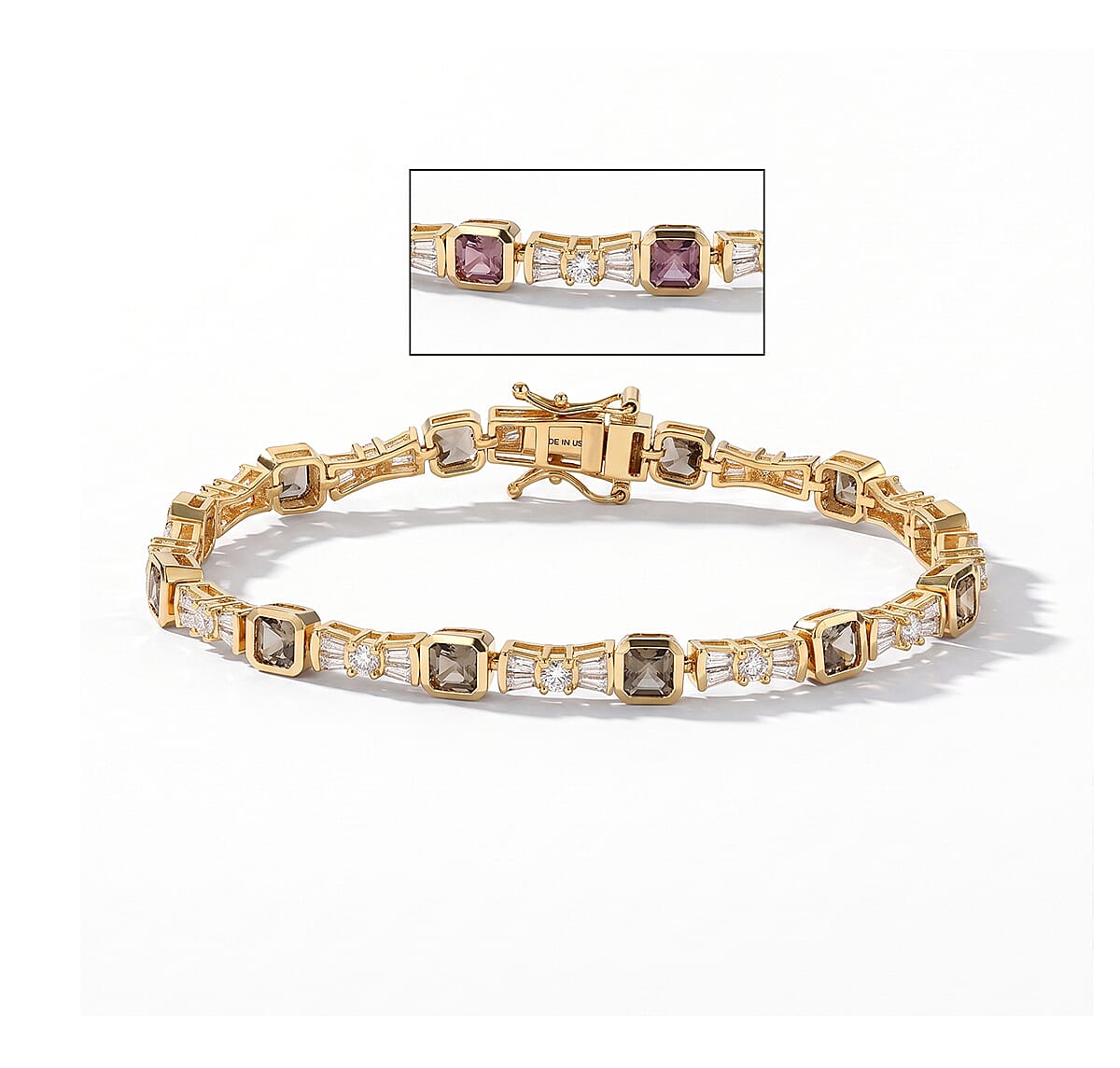 D'Joy Asscher Cut AAA Turkizite and Moissanite 7.00 ctw Bracelet in 18K Vermeil Yellow Gold Over Sterling Silver (7.25 In)