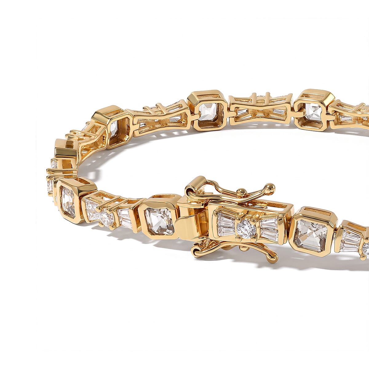 D'Joy Asscher Cut AAA Turkizite and Moissanite 7.00 ctw Bracelet in 18K Vermeil Yellow Gold Over Sterling Silver (7.25 In)