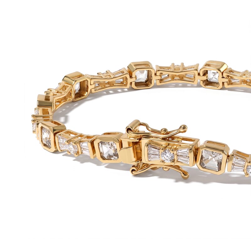 D'Joy Asscher Cut AAA Turkizite and Moissanite 7.00 ctw Bracelet in 18K Vermeil Yellow Gold Over Sterling Silver (7.25 In)