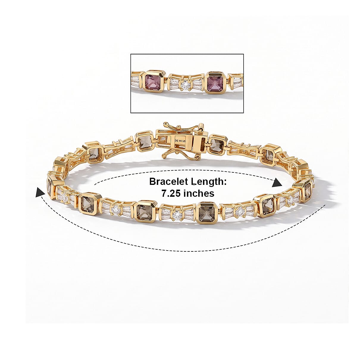 D'Joy Asscher Cut AAA Turkizite and Moissanite 7.00 ctw Bracelet in 18K Vermeil Yellow Gold Over Sterling Silver (7.25 In)