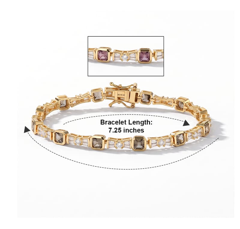 D'Joy Asscher Cut AAA Turkizite and Moissanite 7.00 ctw Bracelet in 18K Vermeil Yellow Gold Over Sterling Silver (7.25 In)