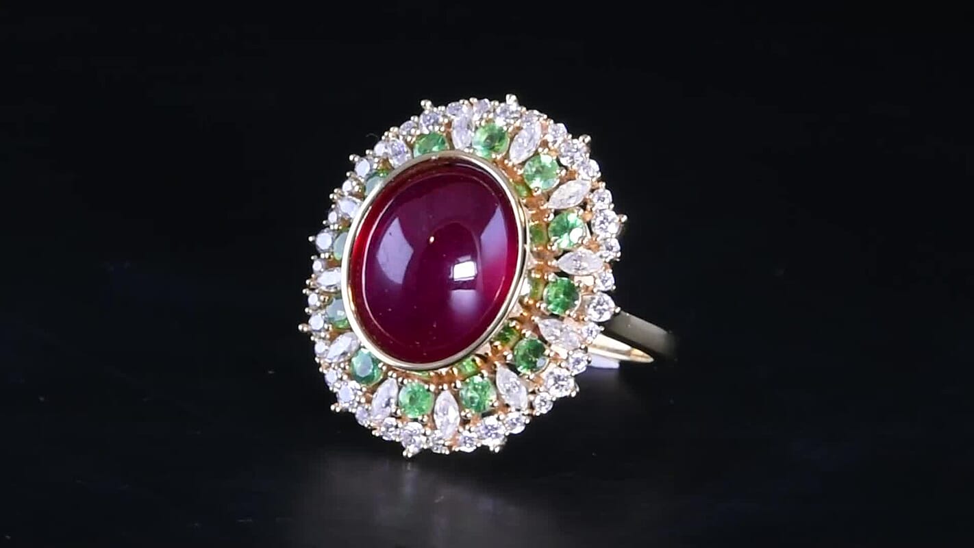 D''Joy Niassa Ruby (FF), Multi Gemstone Ring in 18K Vermeil YG Over Sterling Silver (Size 10.0) 12.10 ctw
