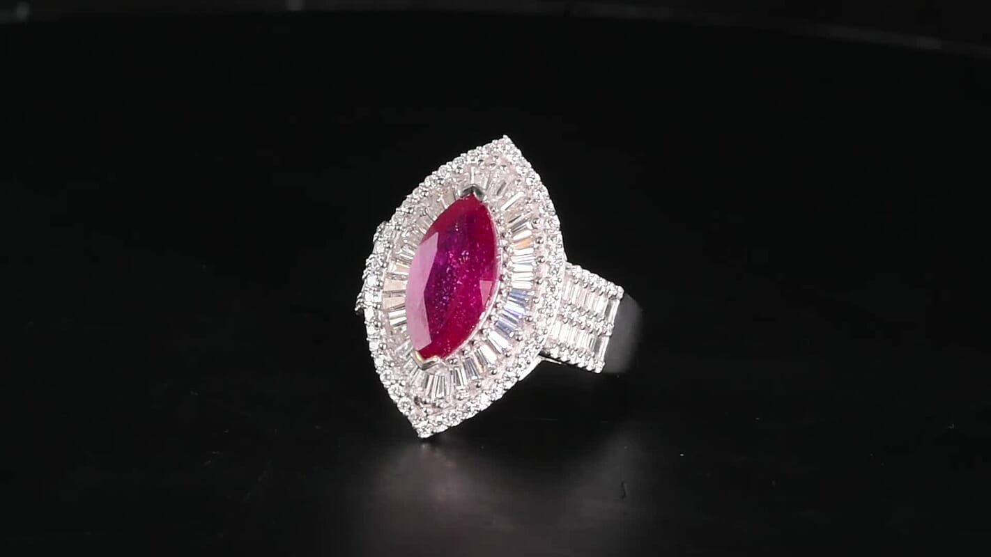 D''Joy Niassa Ruby (FF), Moissanite Ring in Rhodium Over Sterling Silver (Size 10.0) 6.00 ctw