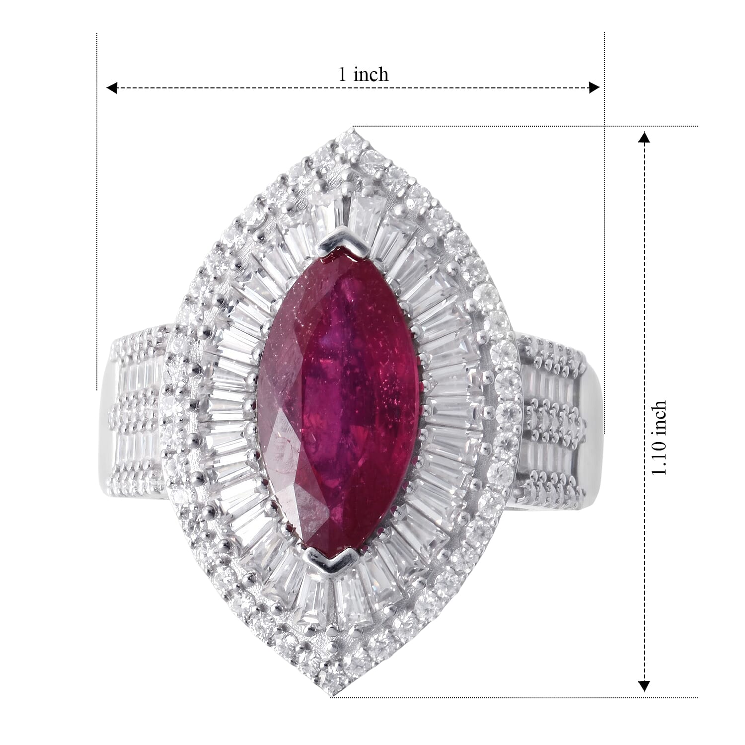 D'Joy Niassa Ruby (FF) and Moissanite 6.00 ctw The Crimson Flame Ring in Rhodium Over Sterling Silver (Size 7.0)