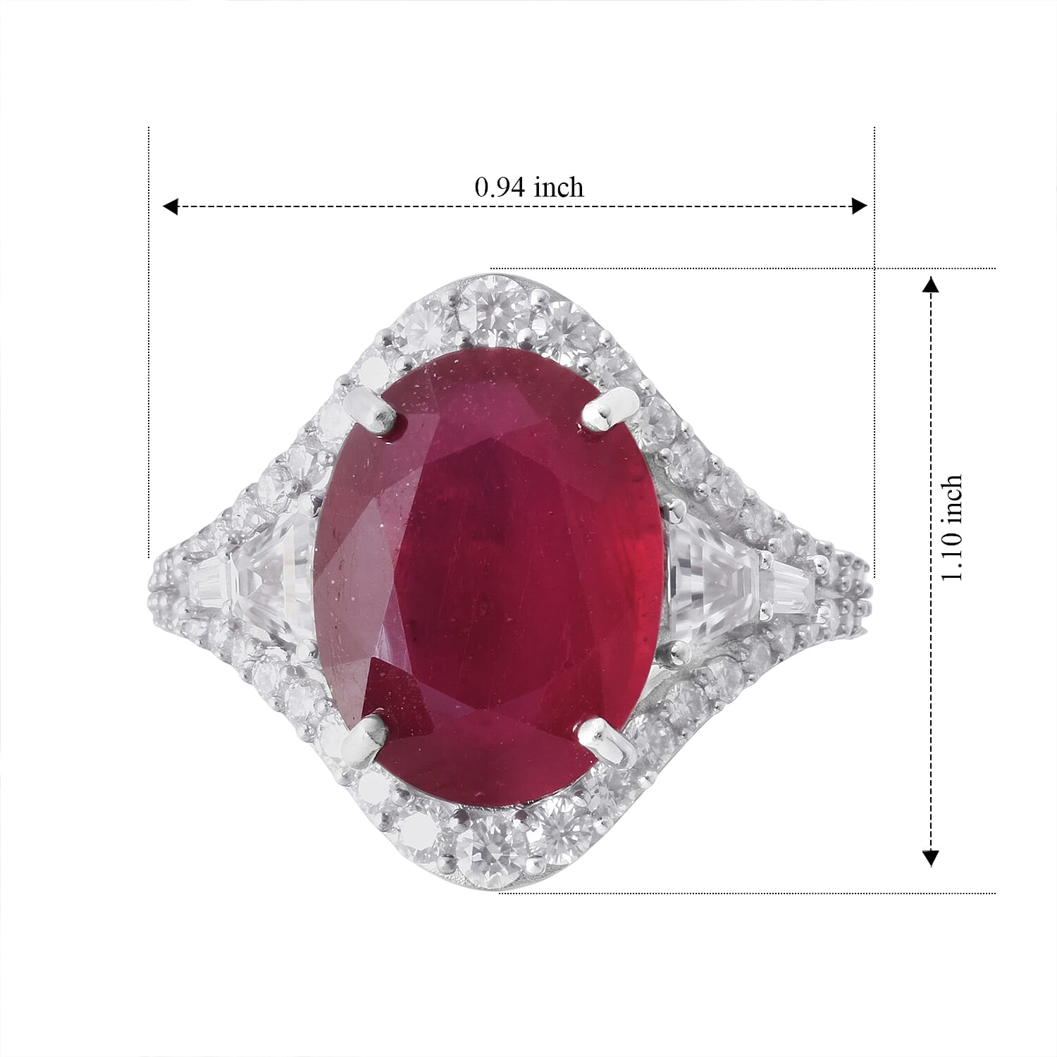 D'Joy Niassa Ruby (FF) and Moissanite 15.50 ctw The Crimson Statement Ring in Rhodium Over Sterling Silver (Size 7.0)