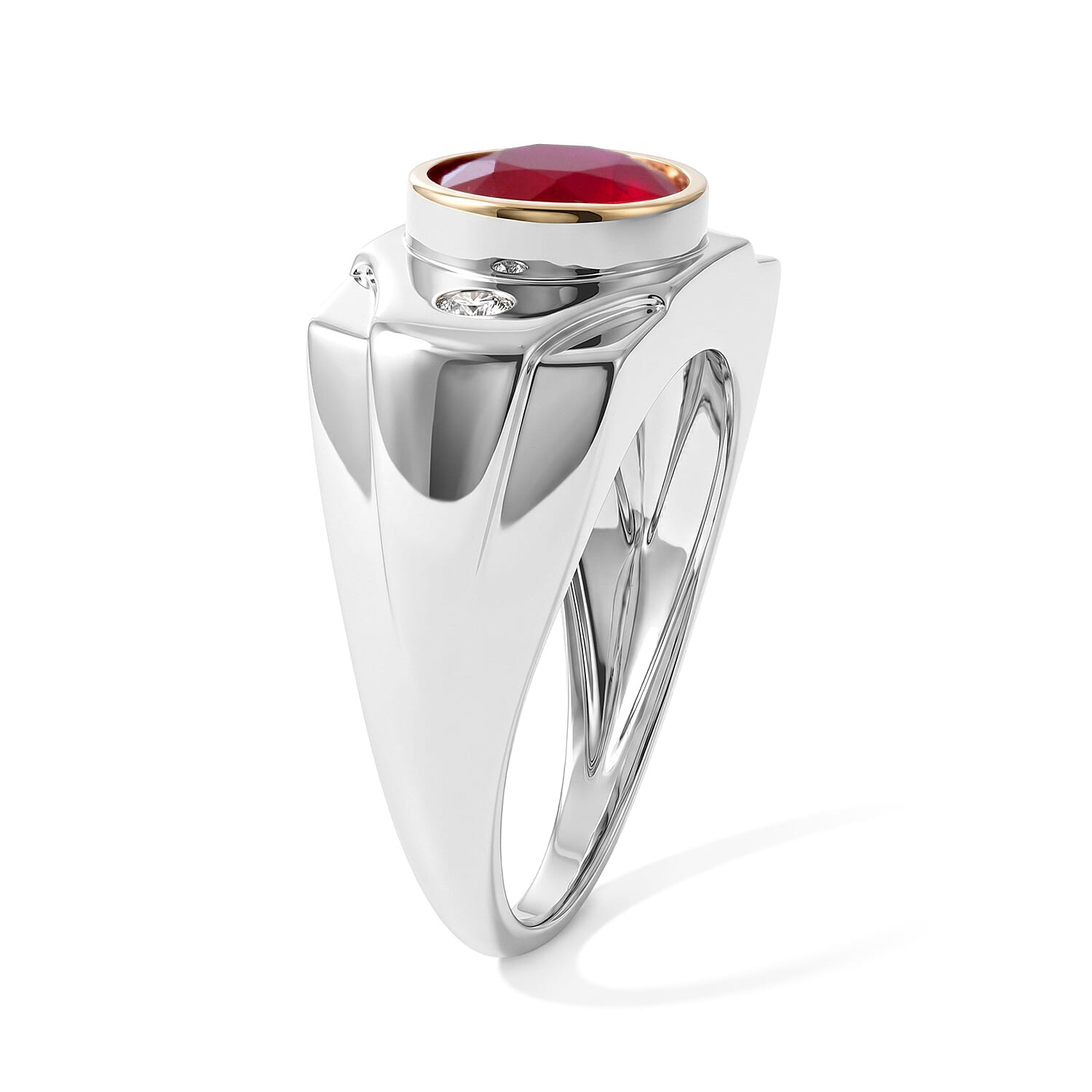 Niassa Ruby, Luxuriant Lab Grown Diamond (G-H, SI) Ring in 18K Vermeil YG and Rhodium Over Sterling Silver (Size 9.0) 5.35 ctw