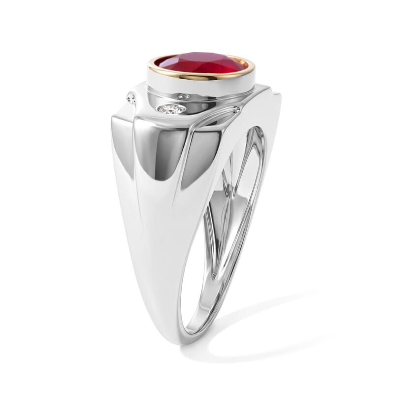 Niassa Ruby, Luxuriant Lab Grown Diamond (G-H, SI) Ring in 18K Vermeil YG and Rhodium Over Sterling Silver (Size 9.0) 5.35 ctw