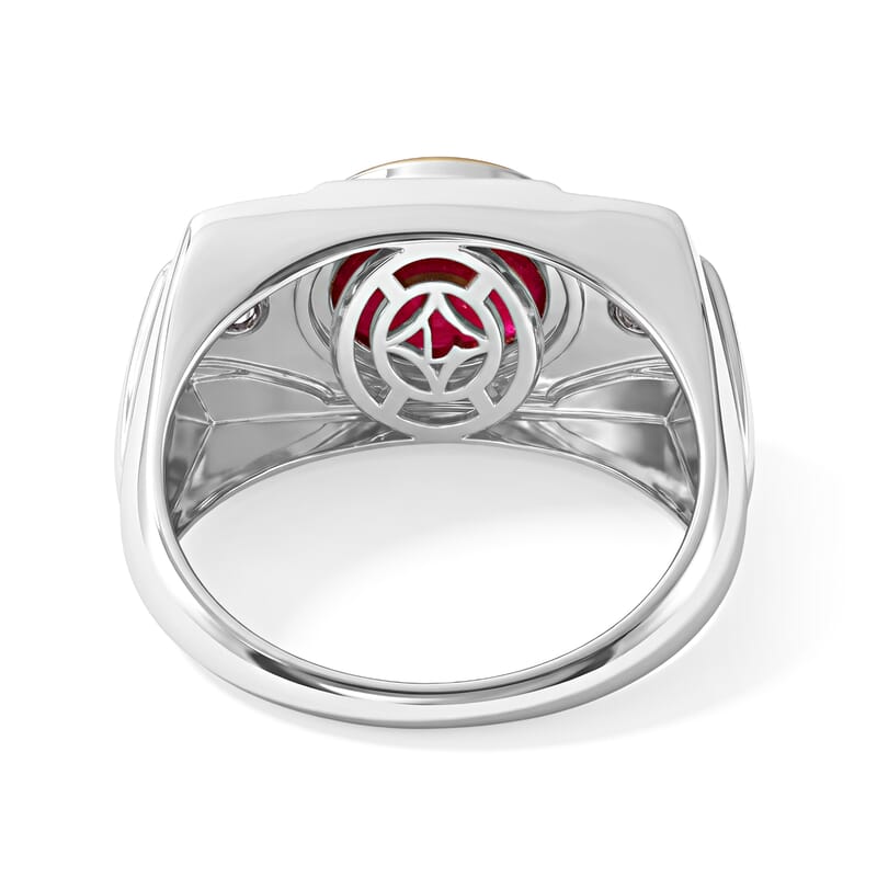 Niassa Ruby, Luxuriant Lab Grown Diamond (G-H, SI) Ring in 18K Vermeil YG and Rhodium Over Sterling Silver (Size 9.0) 5.35 ctw