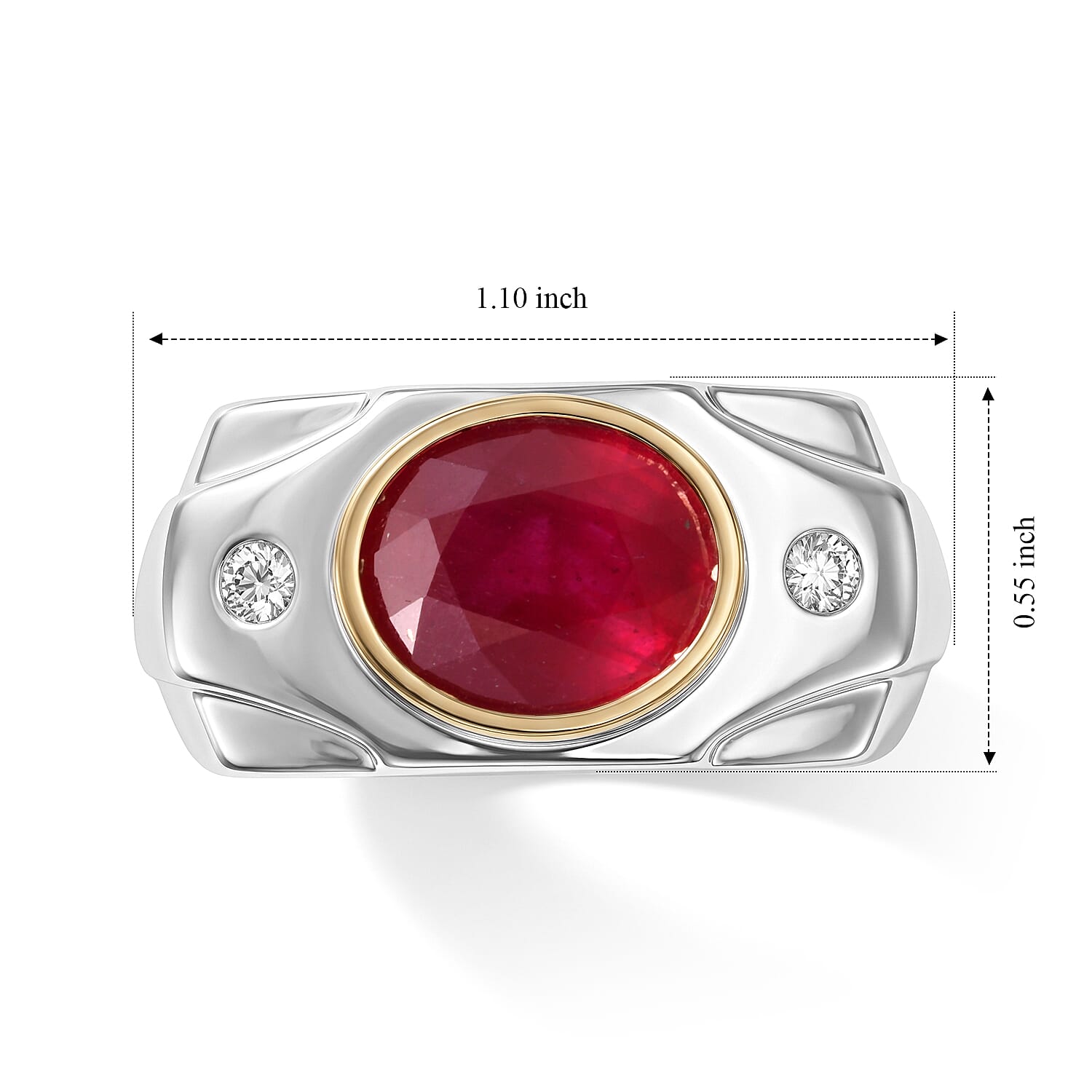 Niassa Ruby, Luxuriant Lab Grown Diamond (G-H, SI) Ring in 18K Vermeil YG and Rhodium Over Sterling Silver (Size 9.0) 5.35 ctw