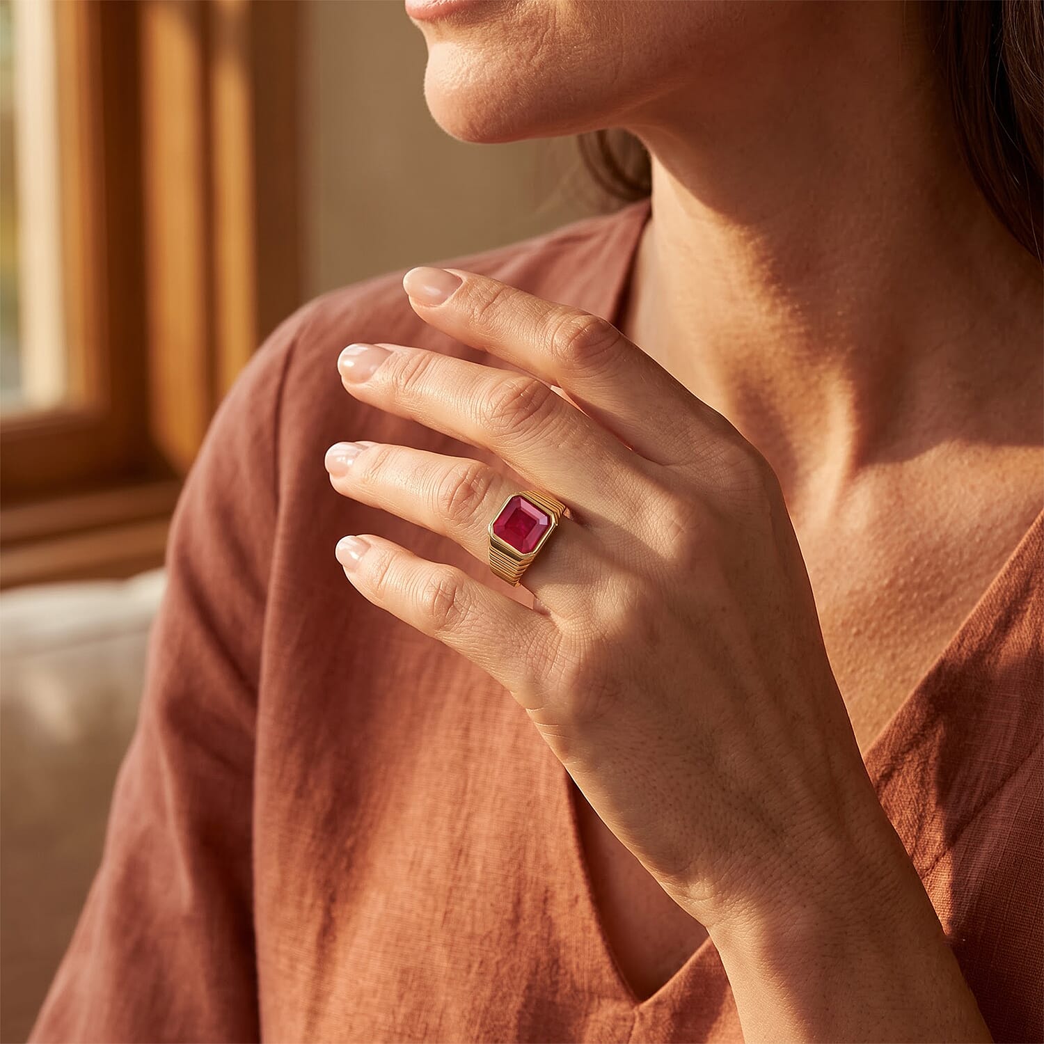 D'Joy Niassa Ruby (FF) Ring in 18K Vermeil YG Over Sterling Silver (Size 9.0) 5.80 ctw