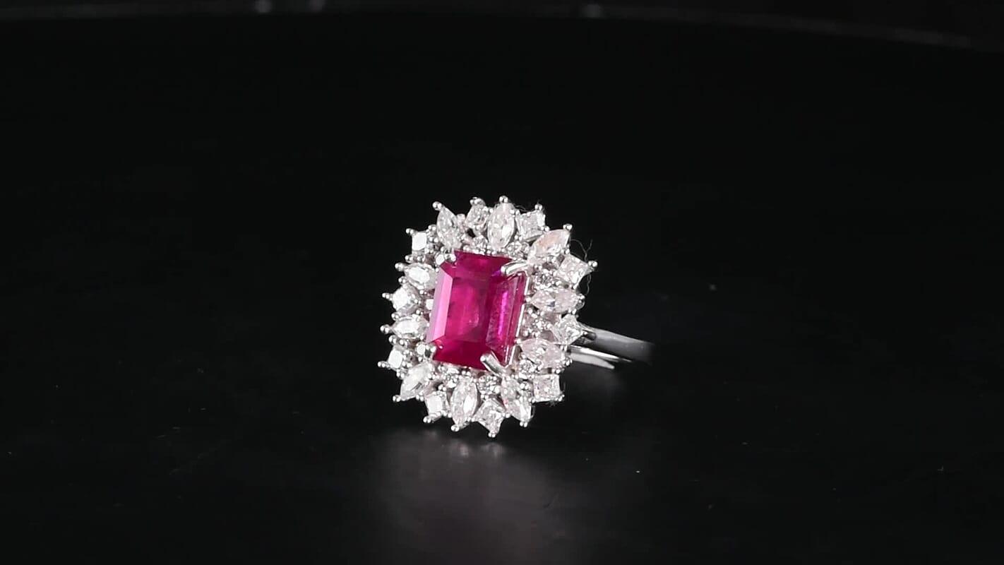 D''Joy Niassa Ruby (FF), Moissanite Ring in Rhodium Over Sterling Silver (Size 10.0) 5.70 ctw
