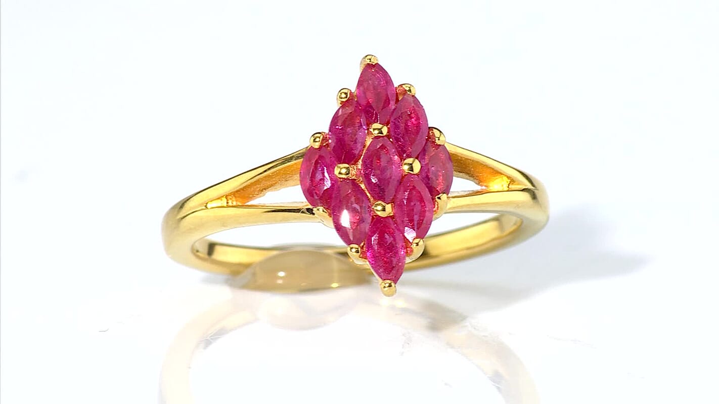 D''Joy Niassa Ruby (FF) Ring in 18K YG Plated Sterling Silver (Size 10.0) 1.00 ctw