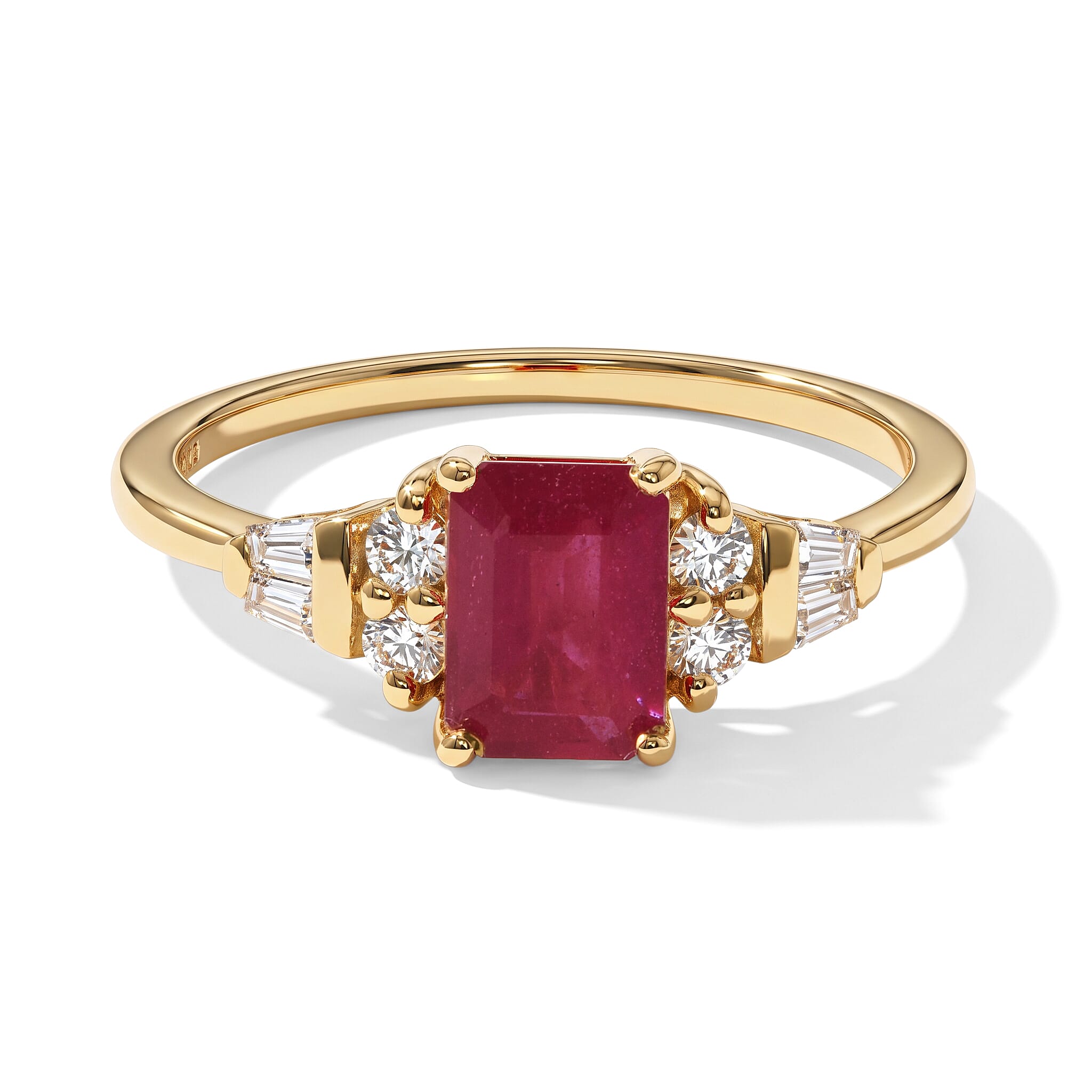 D''Joy Niassa Ruby (FF), Moissanite Ring in 18K YG Plated Sterling Silver (Size 10.0) 1.70 ctw