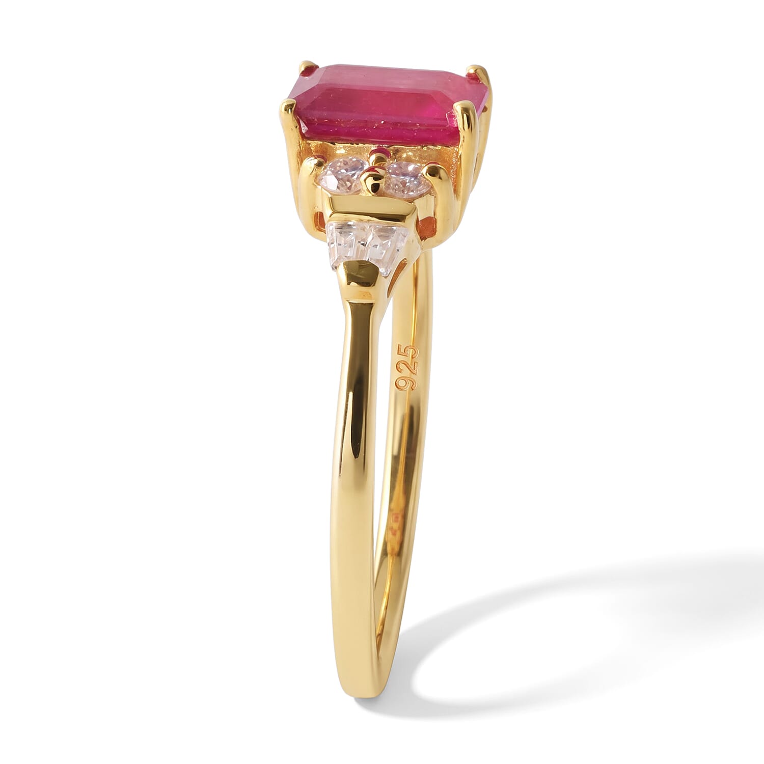 D'Joy Niassa Ruby (FF) and Moissanite 1.70 ctw The Crimson Elegance Ring in 18K YG Plated Sterling Silver (Size 7.0)