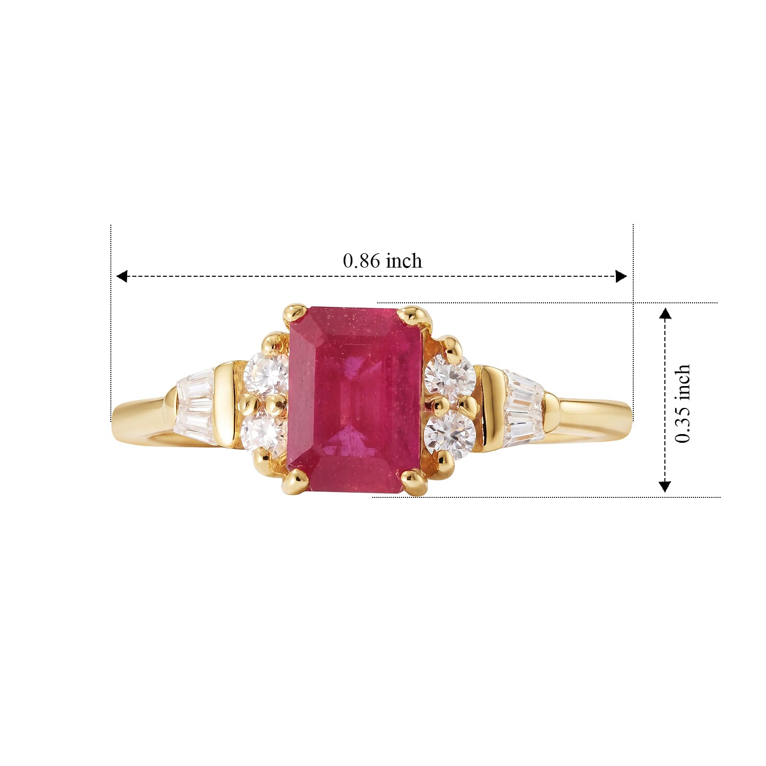 D'Joy Niassa Ruby (FF) and Moissanite 1.70 ctw The Crimson Elegance Ring in 18K YG Plated Sterling Silver (Size 7.0)