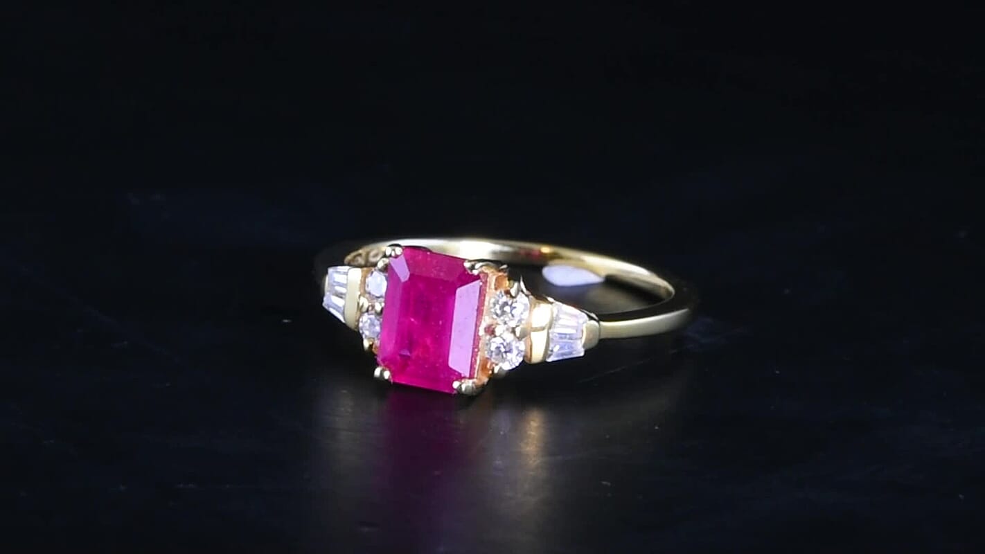D''Joy Niassa Ruby (FF), Moissanite Ring in 18K YG Plated Sterling Silver (Size 10.0) 1.70 ctw