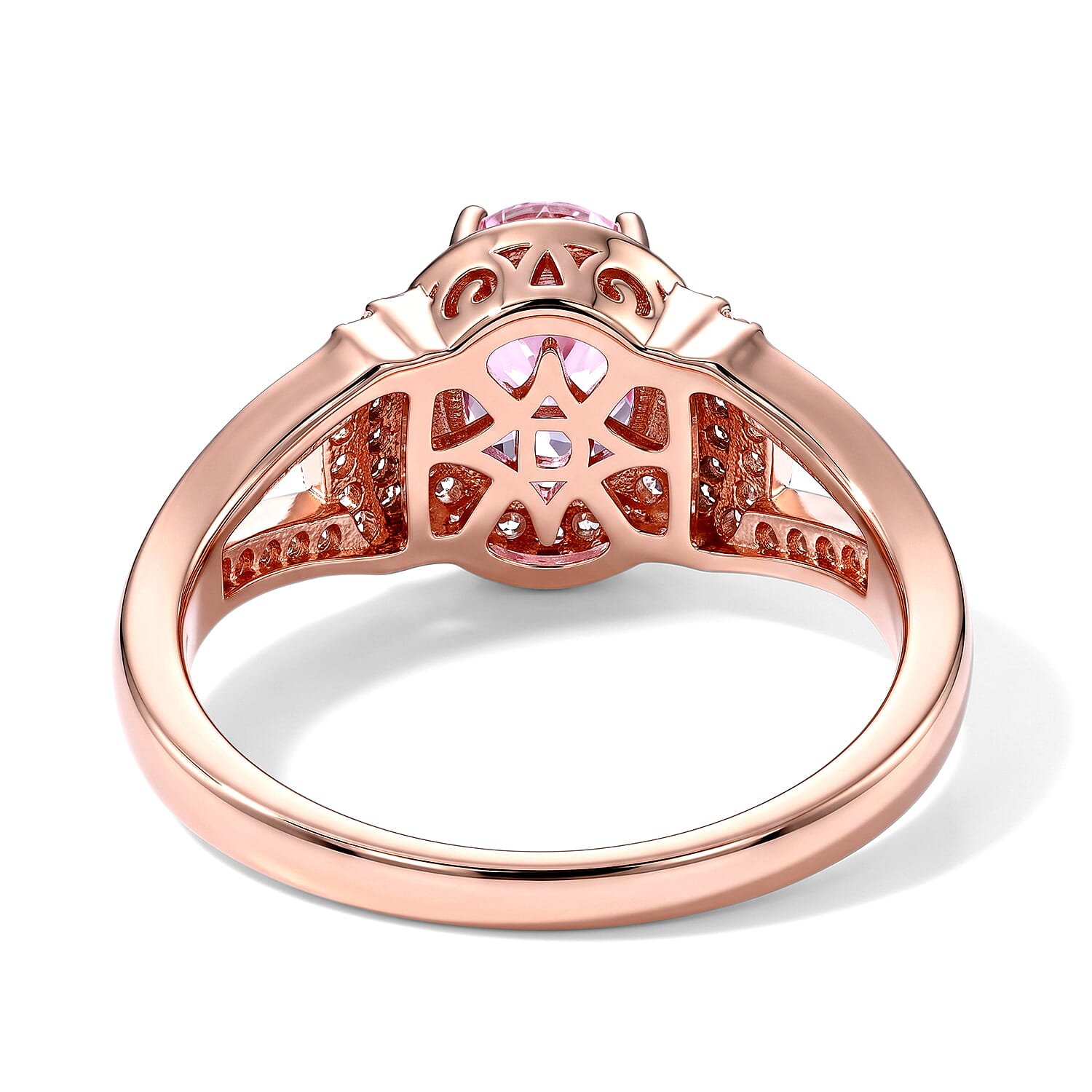 D'Joy Premium Martha Rocha Kunzite, White and Coffee Zircon 2.25 ctw Halo Ring in Vermeil Rose Gold Over Sterling Silver (Size 6.0)