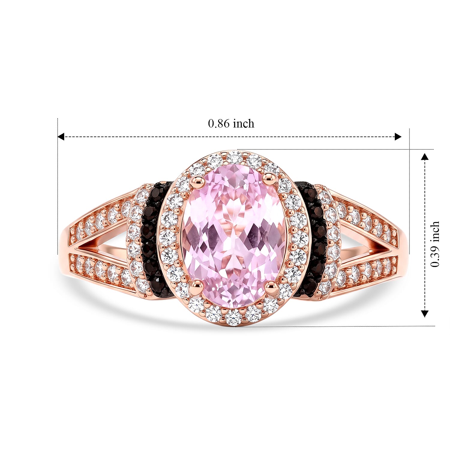 D'Joy Premium Martha Rocha Kunzite, White and Coffee Zircon 2.25 ctw Halo Ring in Vermeil Rose Gold Over Sterling Silver (Size 6.0)