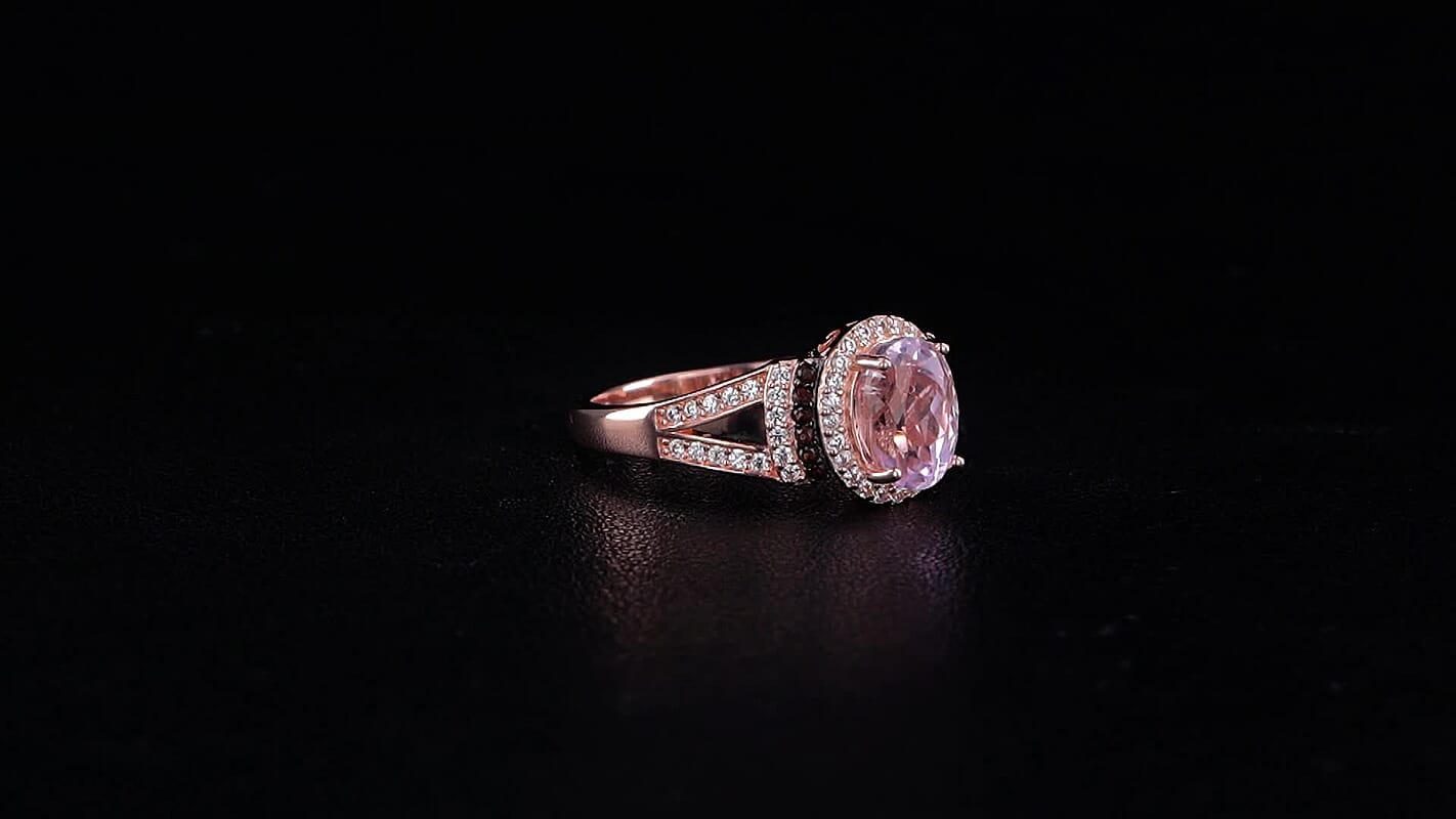D''Joy Premium Martha Rocha Kunzite, White and Coffee Zircon Ring in Vermeil RG Over Sterling Silver (Size 10.0) 2.25 ctw