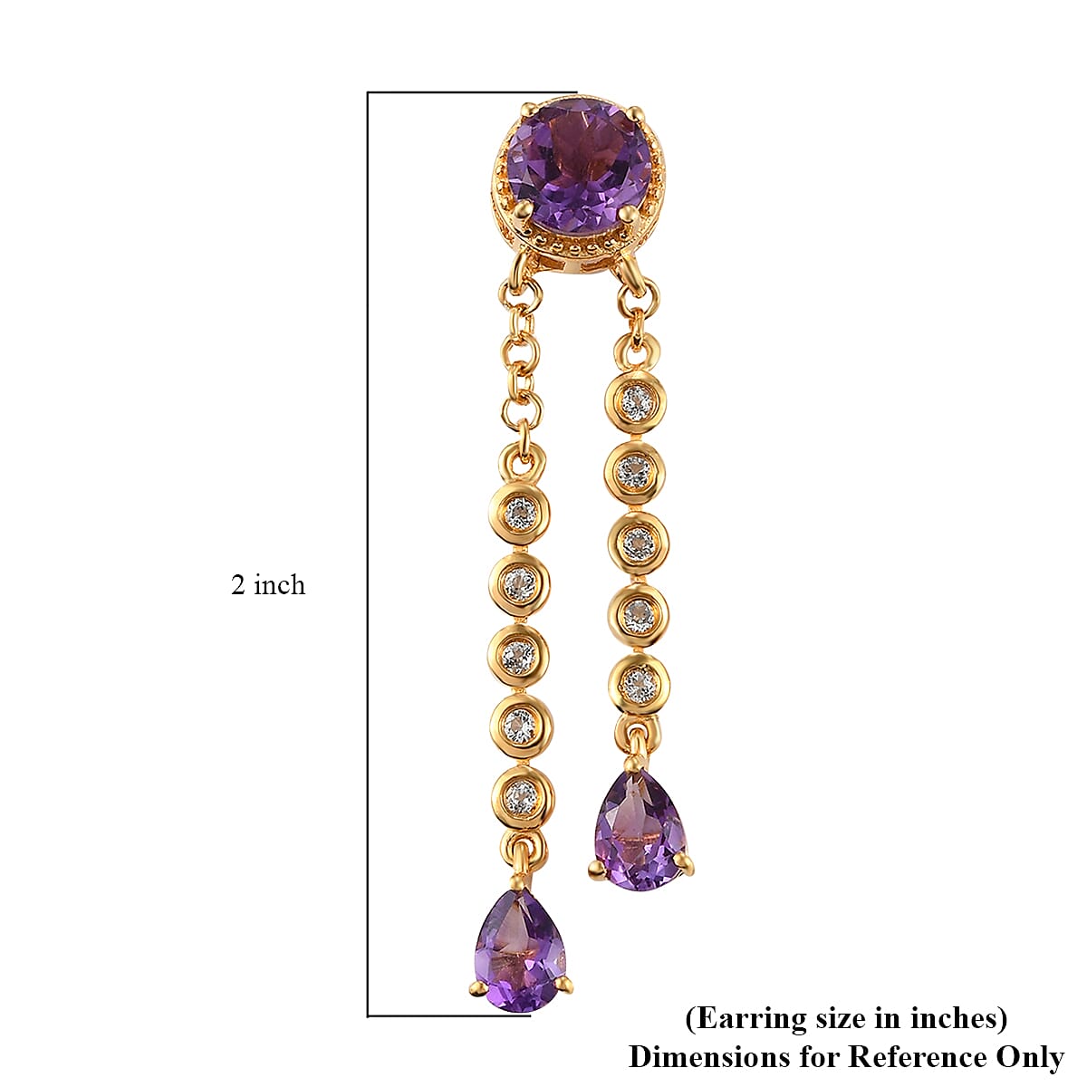 Bolivian Amethyst and White Topaz Mixed Shape Tear Drop Dangle Statement Earrings in Vermeil Yellow Gold Over Sterling Silver 6.90 ctw image number 3