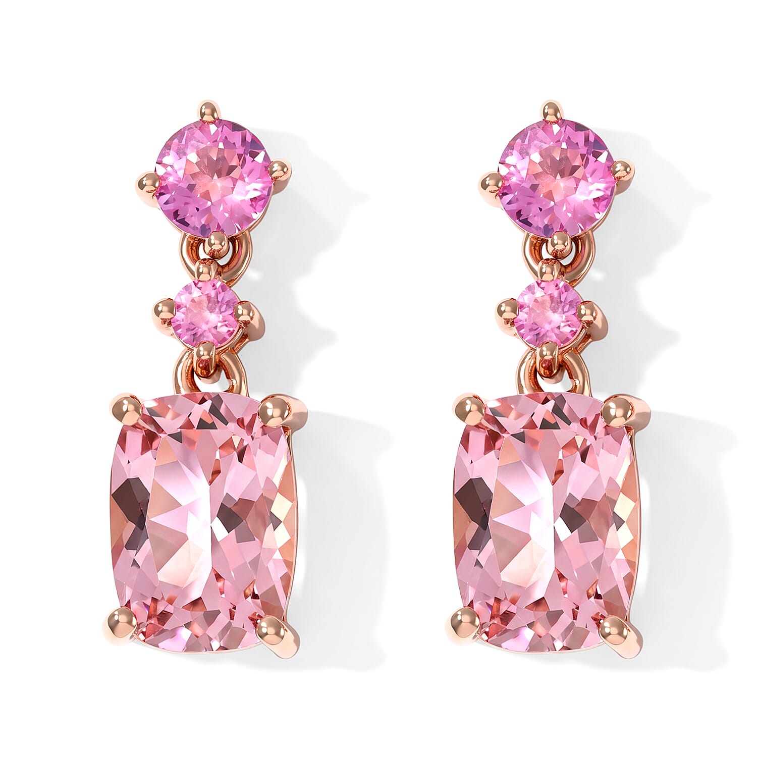 Rachel Roy Premium Pink Morganite and Madagascar Pink Sapphire 2.10 ctw Dangling Earrings in 18K Vermeil Rose Gold Over Sterling Silver