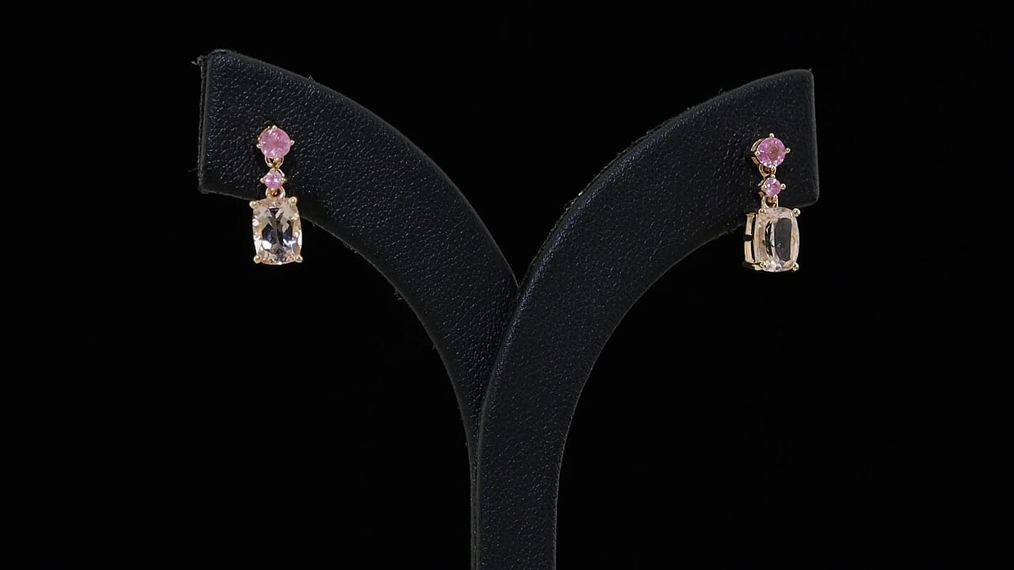 Rachel Roy Premium Pink Morganite and Madagascar Pink Sapphire 2.10 ctw Dangling Earrings in 18K Vermeil Rose Gold Over Sterling Silver