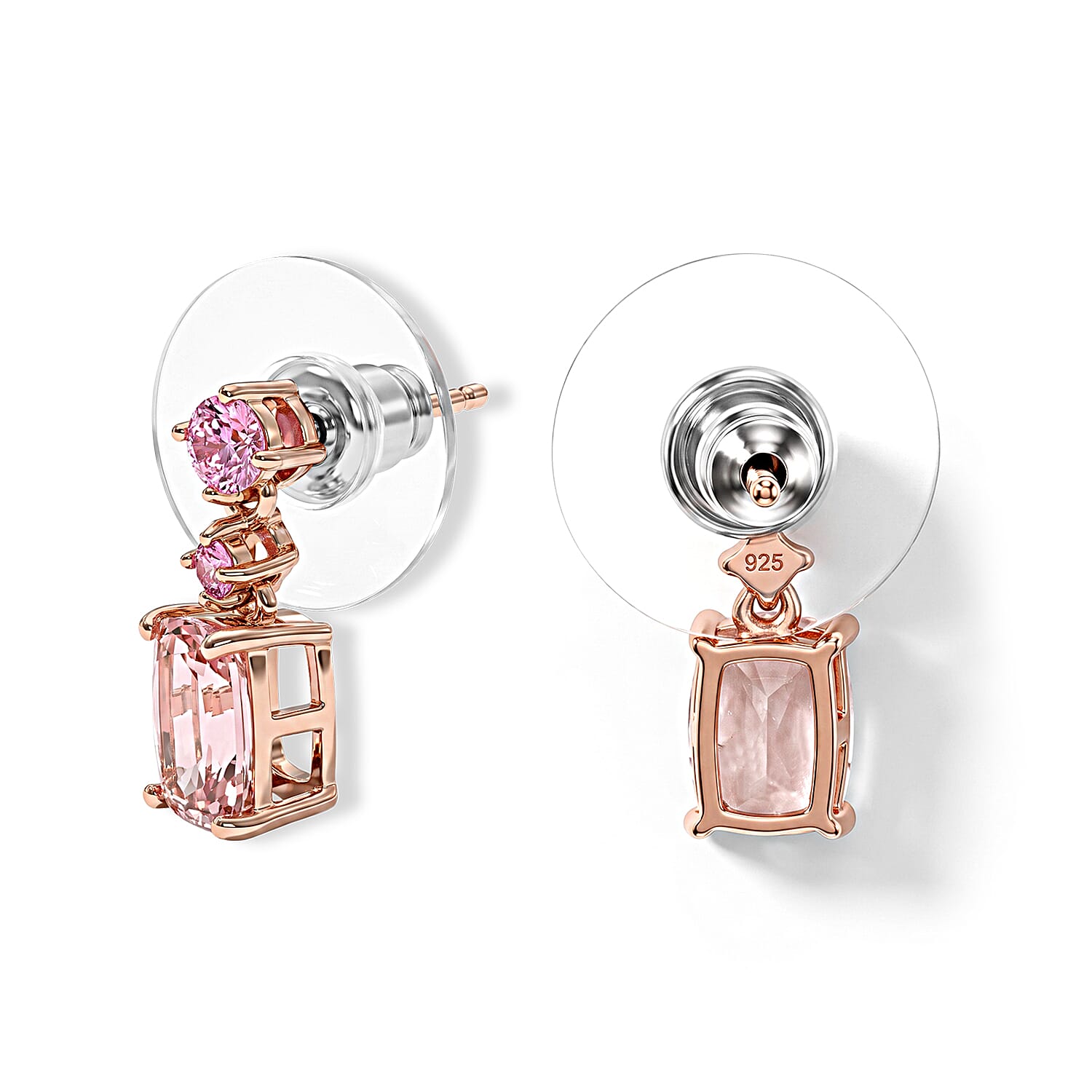 Rachel Roy Premium Pink Morganite and Madagascar Pink Sapphire 2.10 ctw Dangling Earrings in 18K Vermeil Rose Gold Over Sterling Silver
