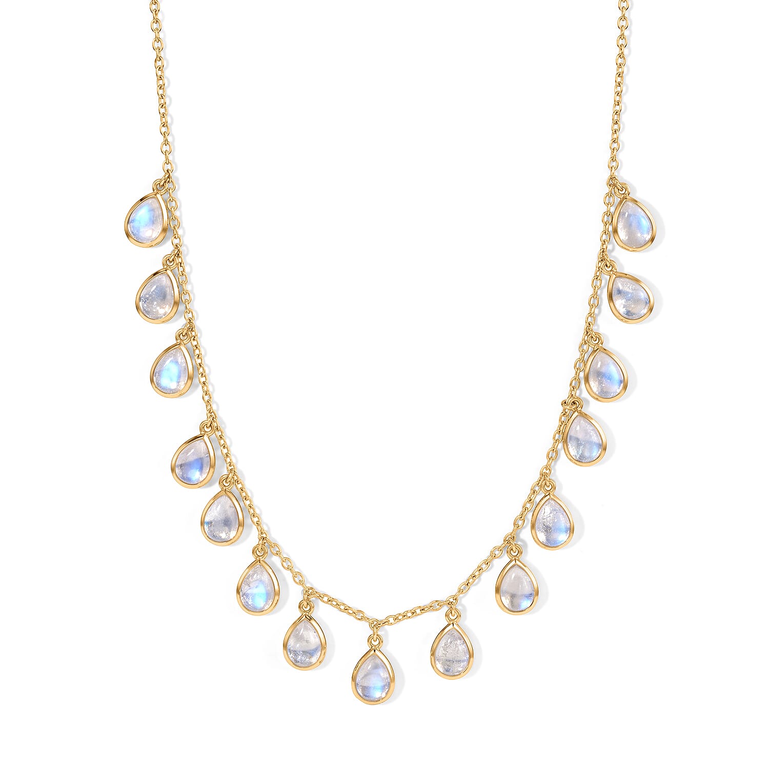D'Joy Rainbow Moonstone 13.35 ctw Station Necklace (18 Inches) in 18K Vermeil Yellow Gold Over Sterling Silver