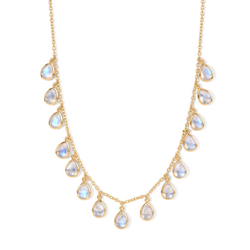 D'Joy Rainbow Moonstone 13.35 ctw Station Necklace (18 Inches) in 18K Vermeil Yellow Gold Over Sterling Silver